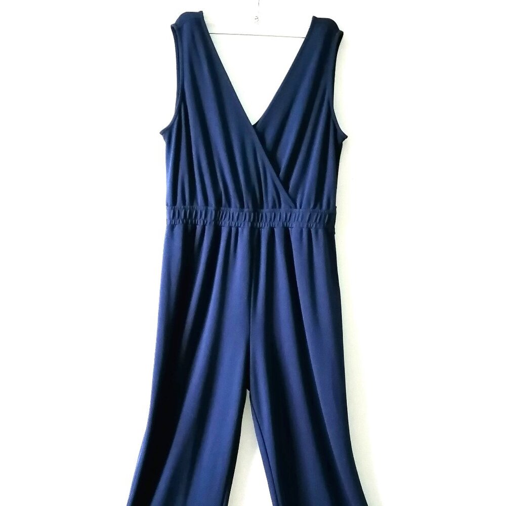 The Drop Caralynmirand Womens Blue Surplice Neck Wide Leg Jumpsuit Size Large